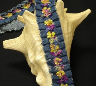 Chenille Floral Denim Fabric Embellishment Trim 1.25wd 4 YARD PIECE 
