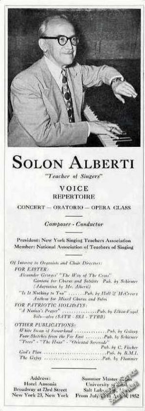 1952 Solon Alberti Teacher of Singers Concert Oratorio Opera Class 