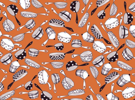 Loralie Harris Whats Cookin Tossed Pots Orange Fabric  