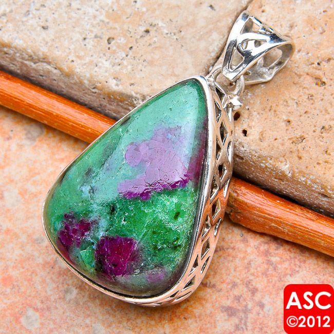 RUBY ZOISITE .925 SILVER PENDANT 1 1/2  