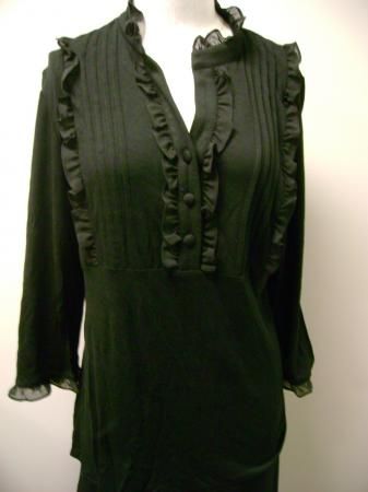 Du Jour 3/4 Sleeve Pleated & Ruffle Mandarin Collar Top  