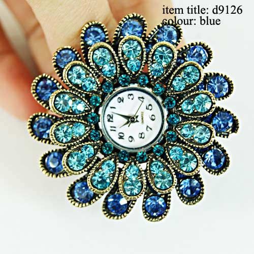 d9126 Ladys Blue Floral Zircon Gemstone Cocktail Adjustable Watch 