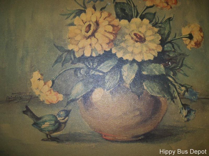 VTG E. G. Co. Zinnias & Bluebells Shabby Cottage Print  