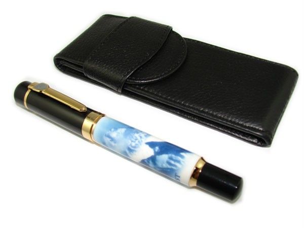 LJ90 JINHAO EVEREST PAINTING CERMET 18KGP M Nib FOUNTAIN PEN W/LEATHER 