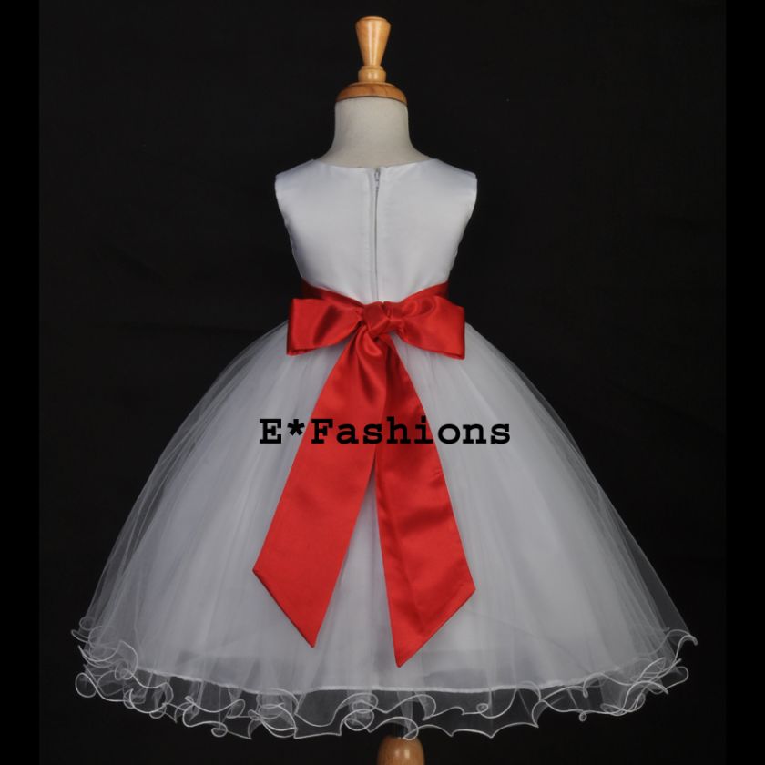 WHITE RED BRIDAL CHILDRENS FLOWER GIRL DRESS 12M 18M 2 2T 3 4 4T 5 6 