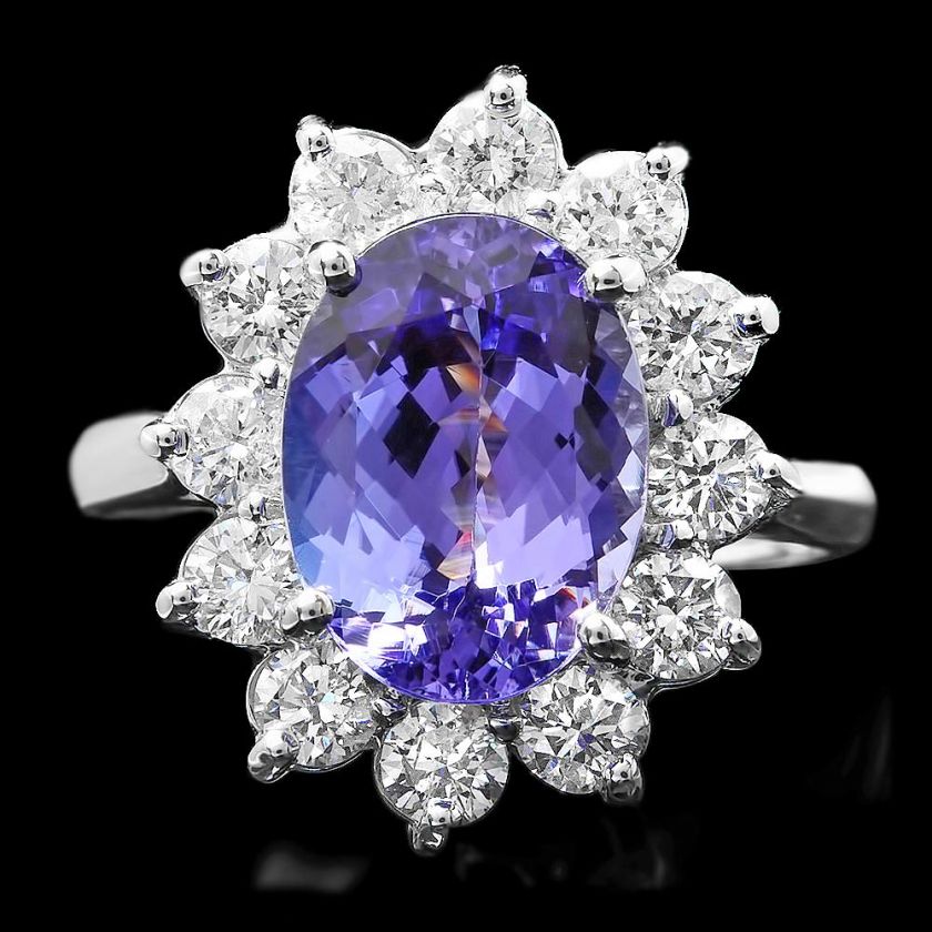 13600 CERTIFIED 14K WHITE GOLD 4CT TANZANITE 1.30CT DIAMOND RING 