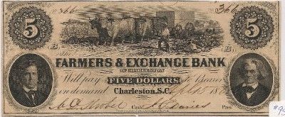 Farmers & Exchange Bank FIVE DOLLARS Fine South Car VF  