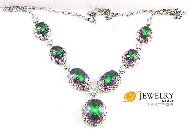 UNIQUE 33ct Mystic Topaz 925 Silver Necklace Pendant  