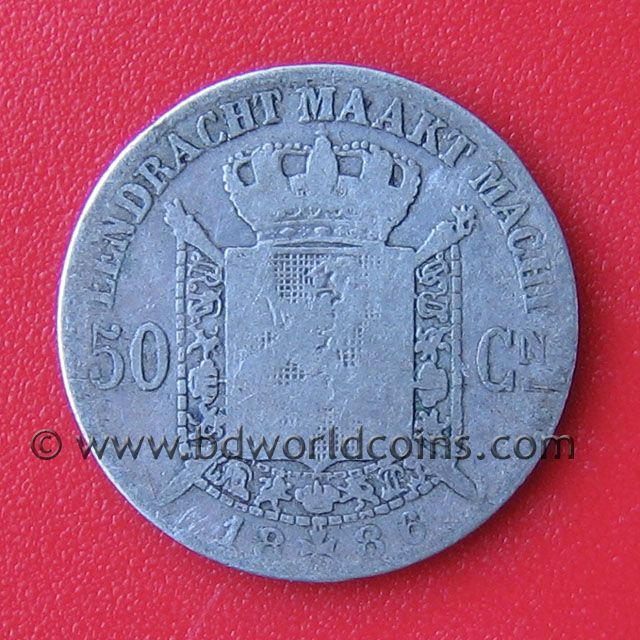 BELGIUM 1886 50 CENTIMES SILVER DER BELGEN 18mm KM#27  