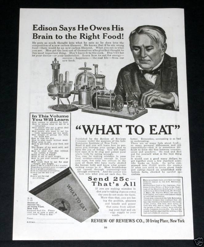 1918 OLD PRINT AD, THOMAS EDISON, LABORATORY ART WORK  