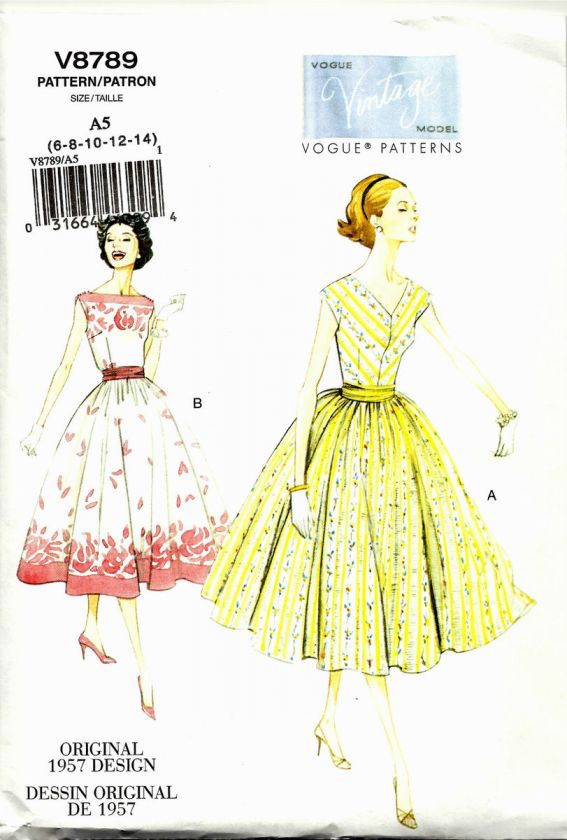 VINTAGE VOGUE 8789 SEWING PATTERN 1957 DESIGN PULLOVER DRESS SZ 6 14 