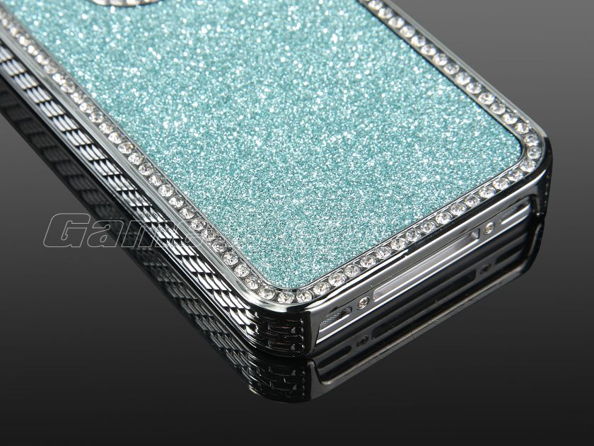 Lit blue Luxury Bling Glitter Diamond Chrome rhinestone Hard Case F 