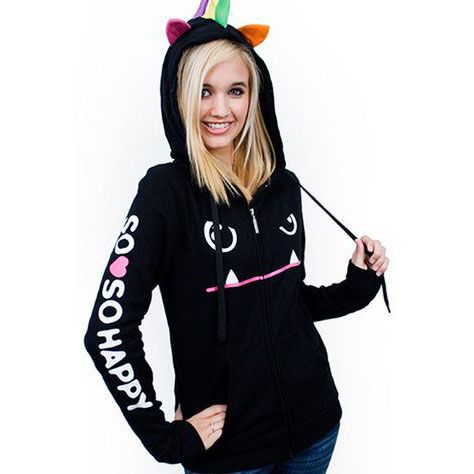   Name So So Happy Mad Dog Junior Girl Anime Zip Hoodie (Black