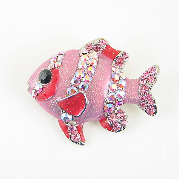 PRETTY FISH PIN BROOCH AUSTRIAN CRYSTALS PINK SPARKLING  