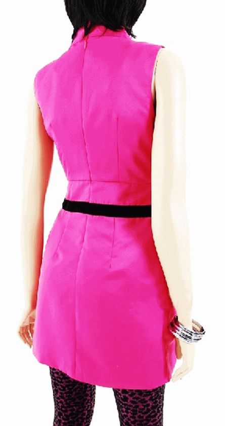 Megan Fox Hot Pink Tuxedo Zip Up Pintuck Satin Dress S  