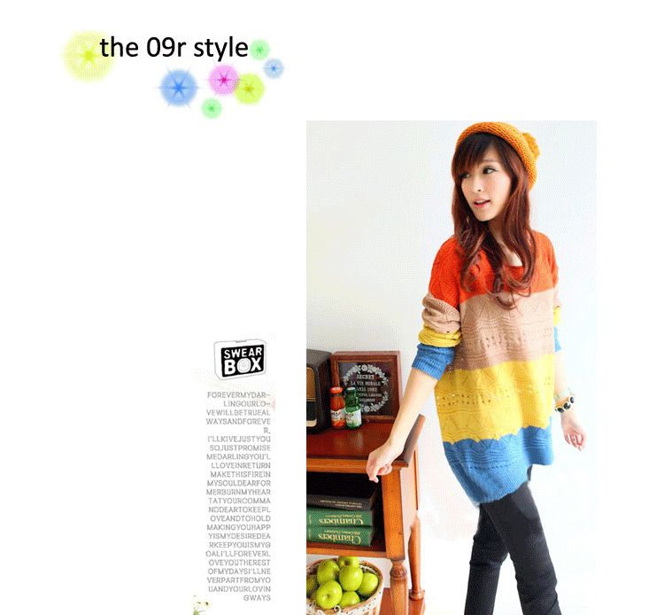 FANCYQUBE CASUAL MULTICOLOR STRIPES PATCHWORK JUMPER PULLOVER ZZ00174 