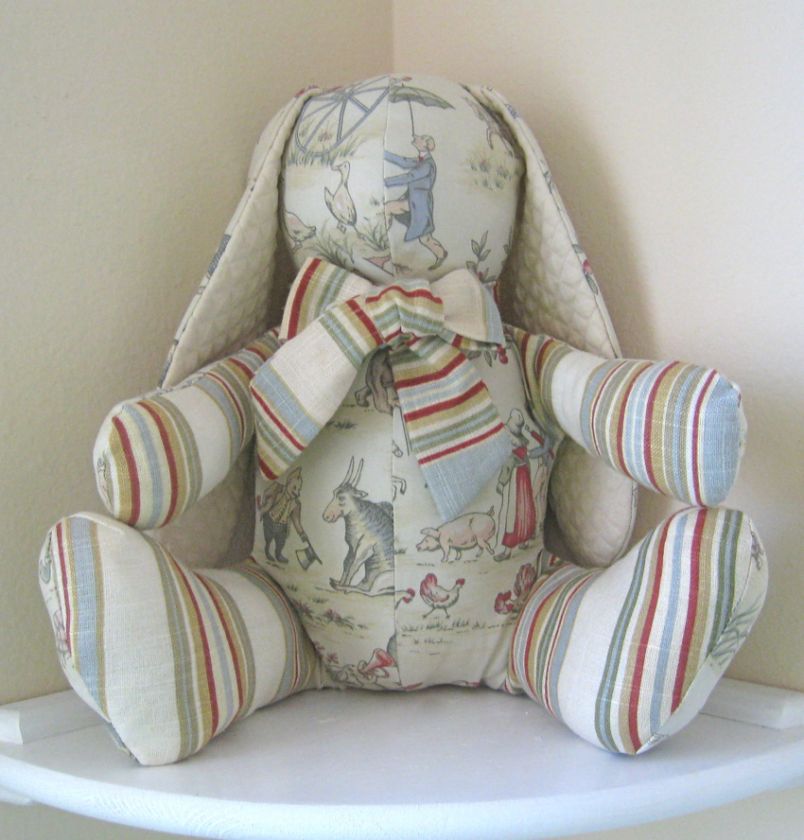 TOPSY TURVY TOILE STUFFED TOY BUNNY NURSERY DECOR  