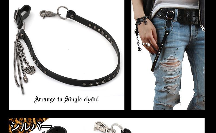 2WAYS Leather Wallet chain/double wallet key chain/BIKER/ROCKER/EMO 