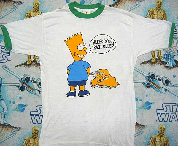   vintage BART SIMPSON PEES ON IRAQ Gulf War t shirt M funny 1990 army