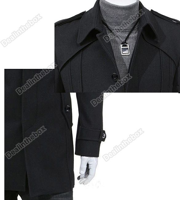 Mens Front Button&Waist Belt Trenc Excellence Woolen Trench Coat 