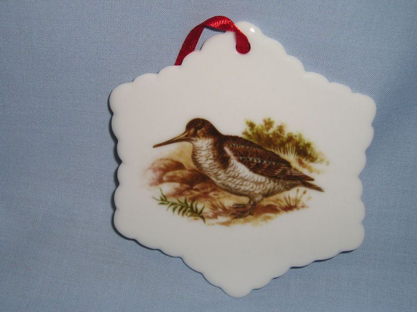 Game Birds Woodcock Snowflake Porcelain Christmas Tree Ornament Fired 