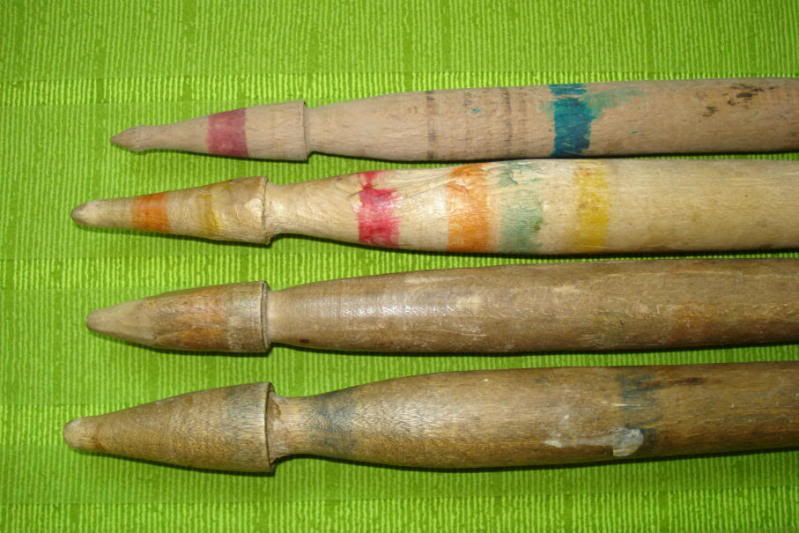 Lot of 4 Primitive Wooden Spindles For Wool Spinning  