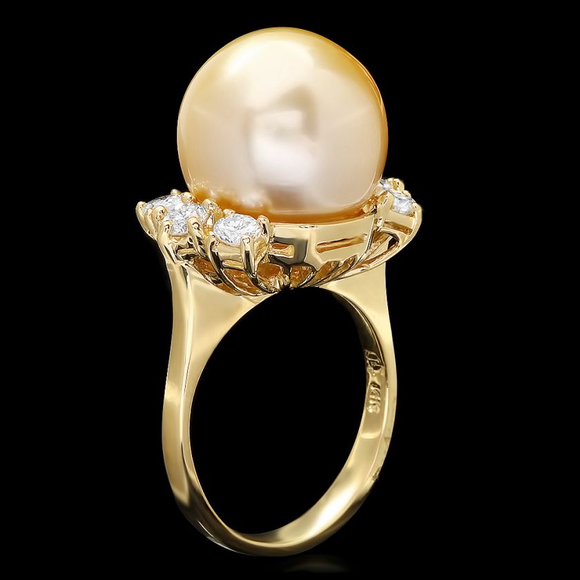 5800 CERTIFIED JAQU DE LILI 14K YELLOW GOLD 14 X 14MM PEARL 0.80CT 