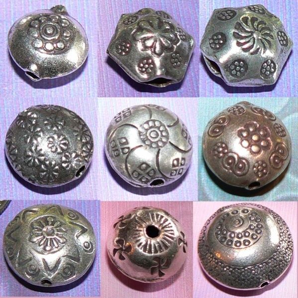 Thai Karen Hill Tribe Silver Bead Floral Puff Coin  