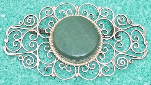 1930s Jose Anton Mexico Green Stone Lacy 925 Brooch Pin  