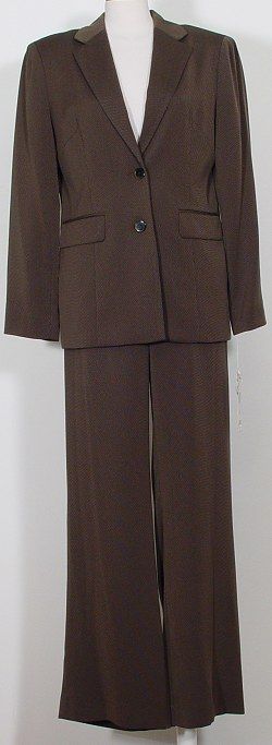 NWT ANNE KLEIN Brown White Stretch Pant Suit 12 $650  