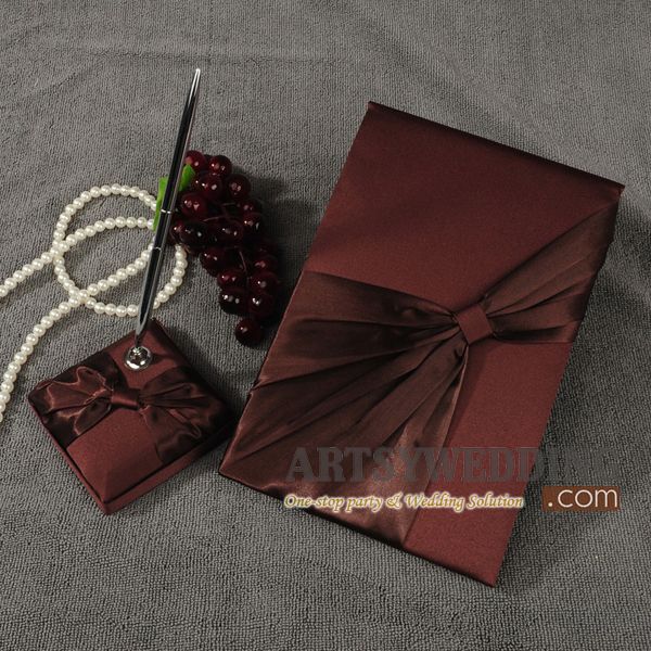 Brilliant Chocolate/White Knot/Red and White Wedding Guest Book Pen 