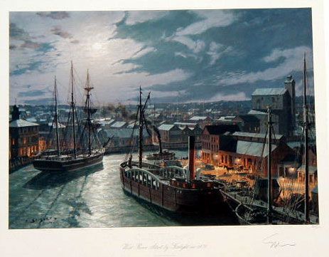 John Stobart   CLEVELAND. West River Street by Gaslight  