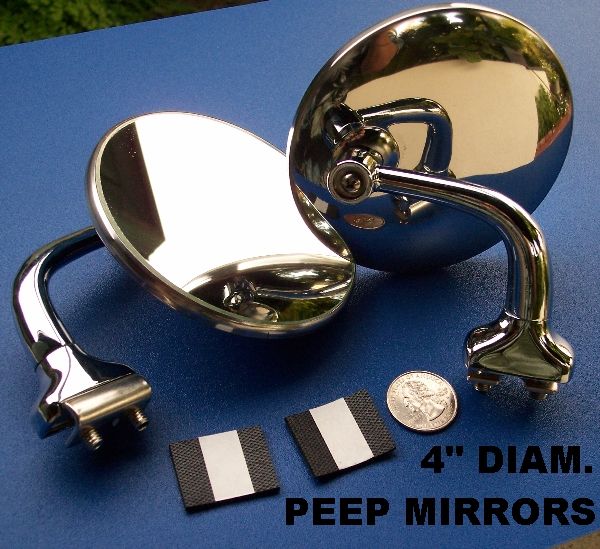 Pair PEEP MIRRORS 4 Round. Chrome / Stainless. Beautiful NEW. Easy 