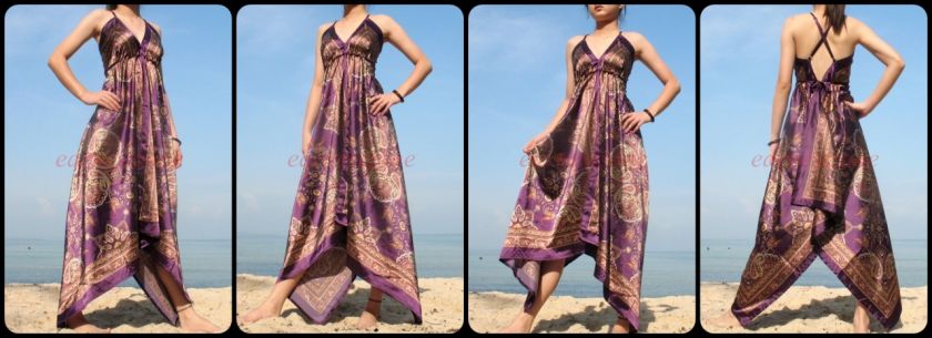 New Purple Cocktail Sundress Clubwear Babydoll Satin Party Beach Maxi 