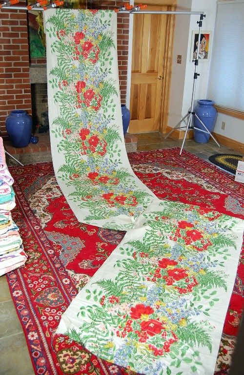 Yards of Vintage Floral Glazed Chintz Antique Fabric  