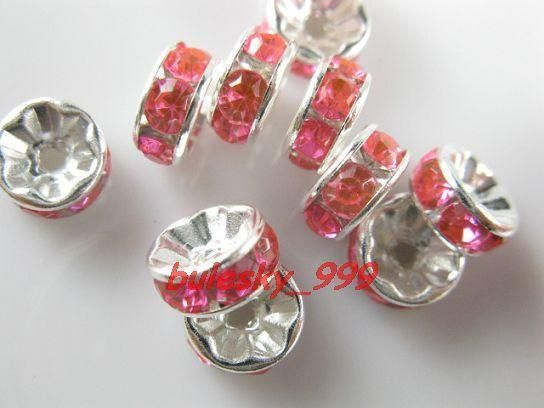 P100pcs Acryl Crystal Spacer Finding Bead 8mm Pink  