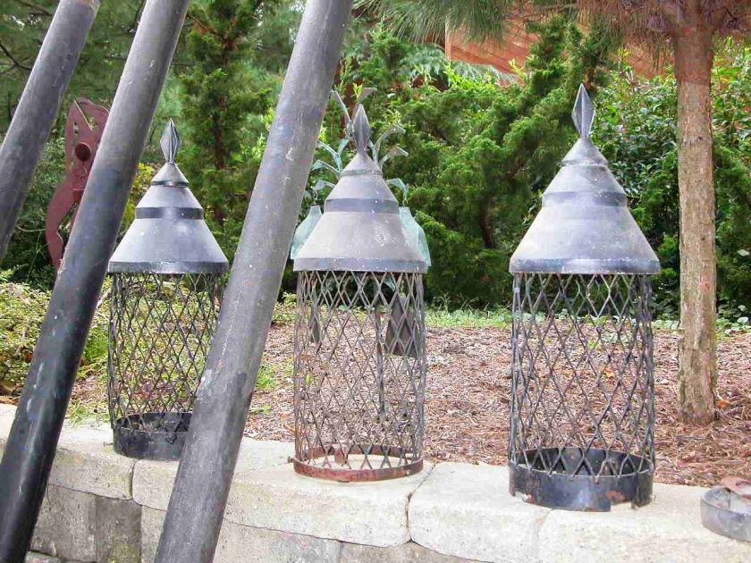 LOT of 3 ARCHITECTURAL SALVAGE IRON LAMP POSTS HANDMADE LIGHTS NJ 