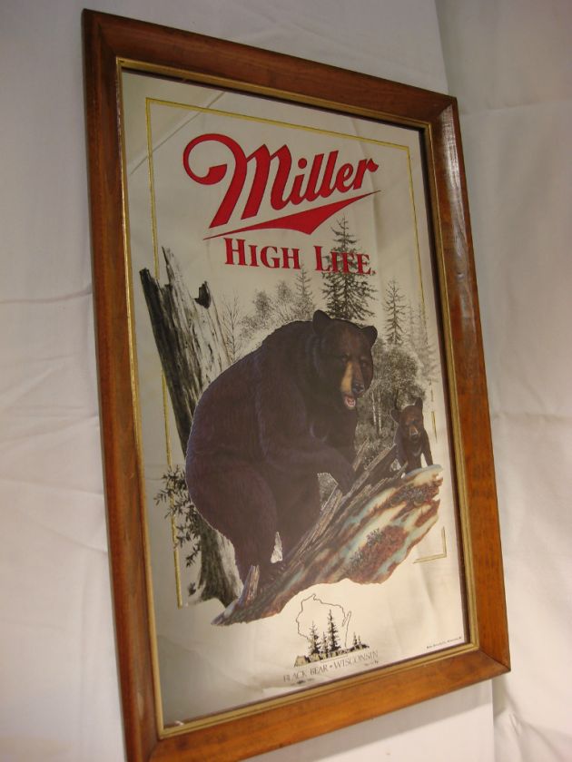 W4 MILLER BEER SIGN HIGH LIFE MIRROR BAR BLACK BEAR 1ST 4 SERIES 