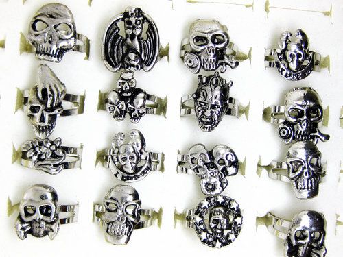 free ship Mixed Lots 20pcs Alloy Hip Hop Skull Rings  