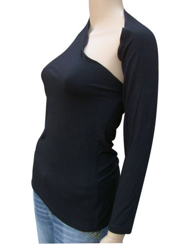 Stylish Black Viscose One shoulder Sleeve Blouse Tops  