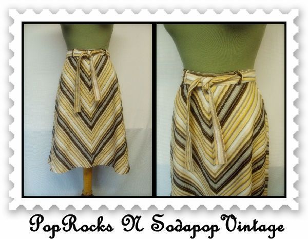 Vintage 70s Chevron Stripes High Waist Aline Knit Skirt W26  