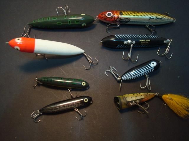 HEDDON lot of 8 vintage lures zara spook & pup nice set of classic 