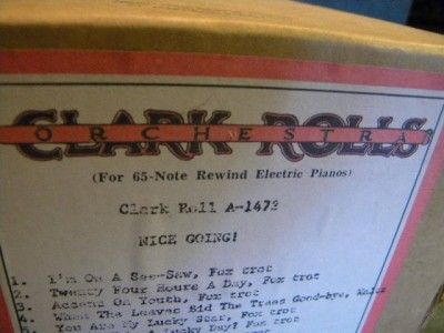 Nickelodeon Coinop Player Piano A Clark Music Roll No.1472 Fox Trots 