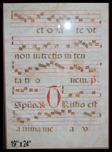 FRAMED 16th CENT PORTUGUESE ANTIPHONER LEAF / MUSIC  