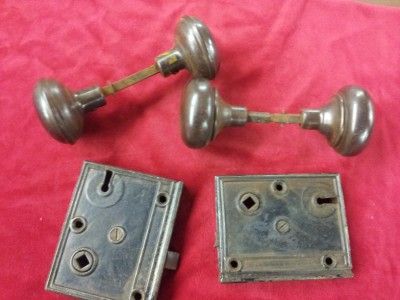 VINTAGE DOOR KNOBS, 2 STEEL SETS, WITH LOCK SET,NO KEYS, VERY CLEAN 