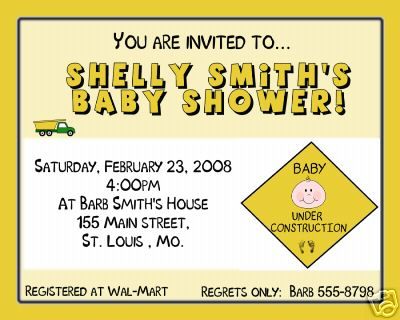 20 Baby Shower Invitations  Baby Under Construction  