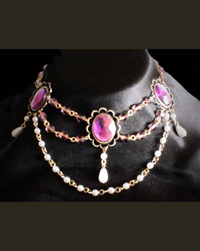 TUDOR MEDIEVAL PEARL & AMETHYST SWAGS CHOKER LARP RENAISSANCE FANTASY 