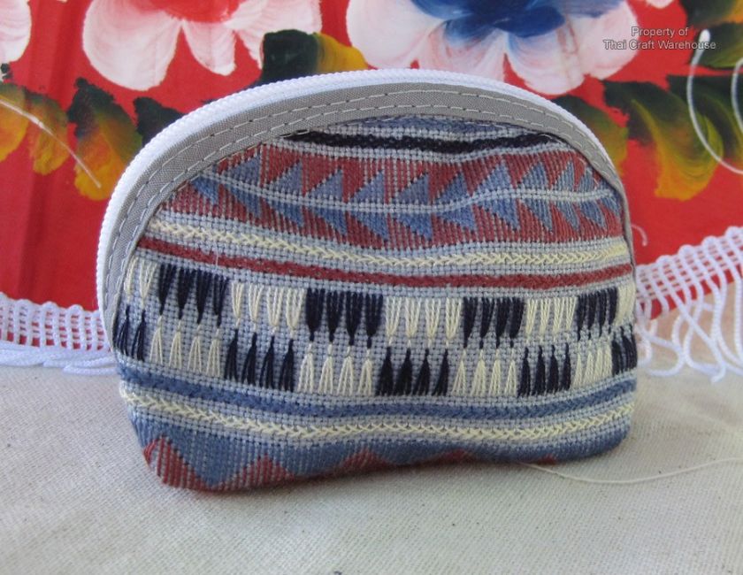 Thai Hilltribe Fair Trade Tribal Coin Purse   small   Cadet Gray C 