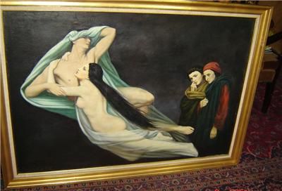 ANTIQUE Antique Dante Divine Comedy Signed Oil Painting  