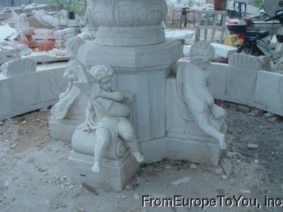 HAND CARVED MARBLE CHERUB LARGE GARDEN FOUNTAIN FNT16  